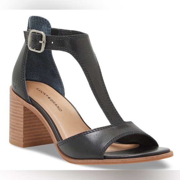 Lucky Brand Shoes - Lucky Brand Sabeni T Strap Block Heel Sandals Black Leather 9.5M EUC